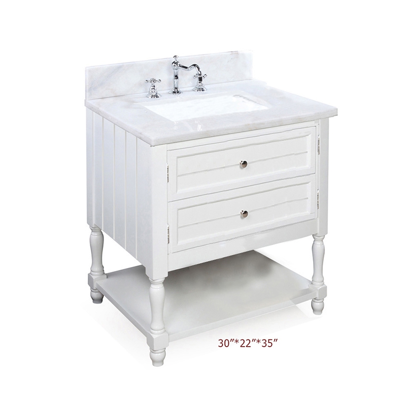 Marble Bathroom Vanity Cabinets Solid Wood + MDF 30 Inch With Two Drawers
